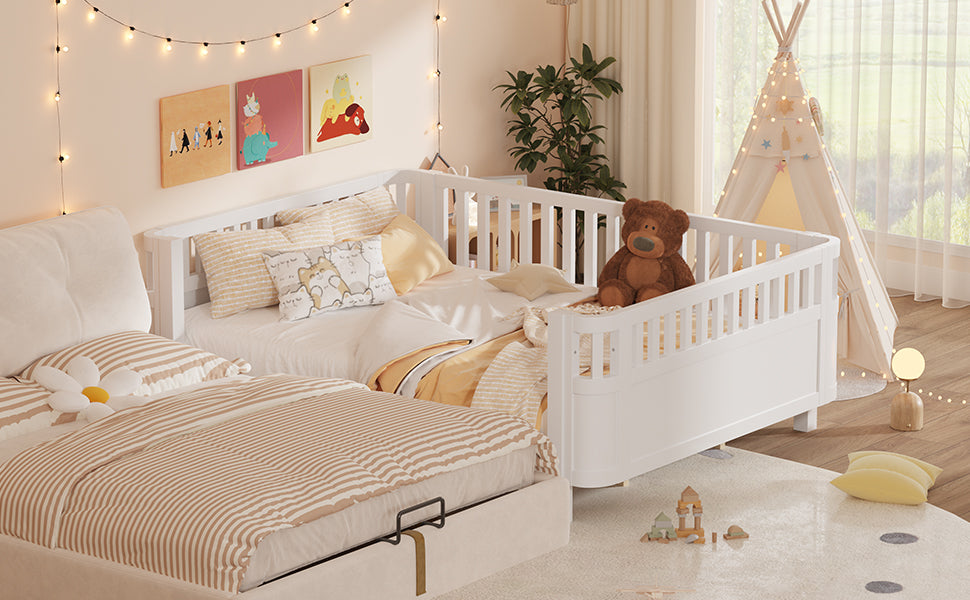 Queen Size Wood Platform Bed, Wood Low Profile Queen Bed With Rails For Girls And Boys, White