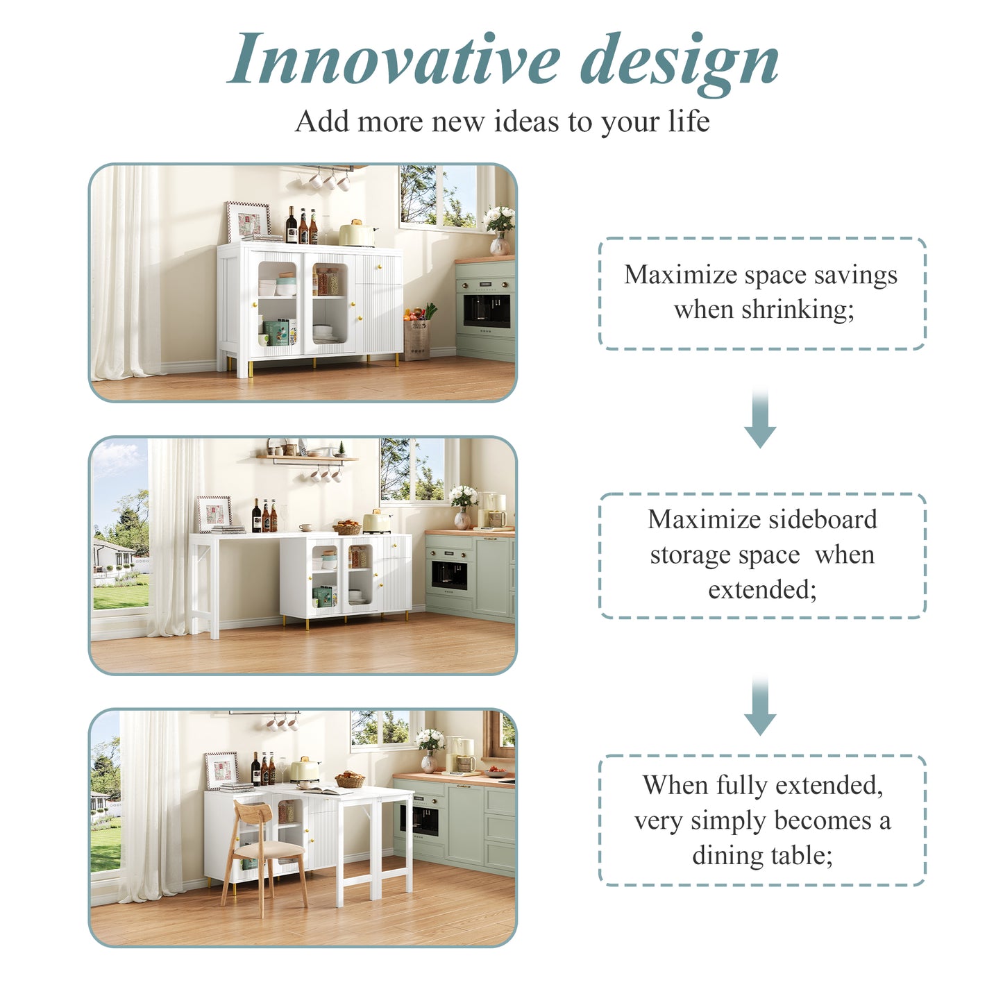 Bar Table,Multifunctional Dining & Bar Cabinet With Rotating Extendable Tabletop , Storage Cabinet With Glass Doors, For Dining Room Kitchen Living Room