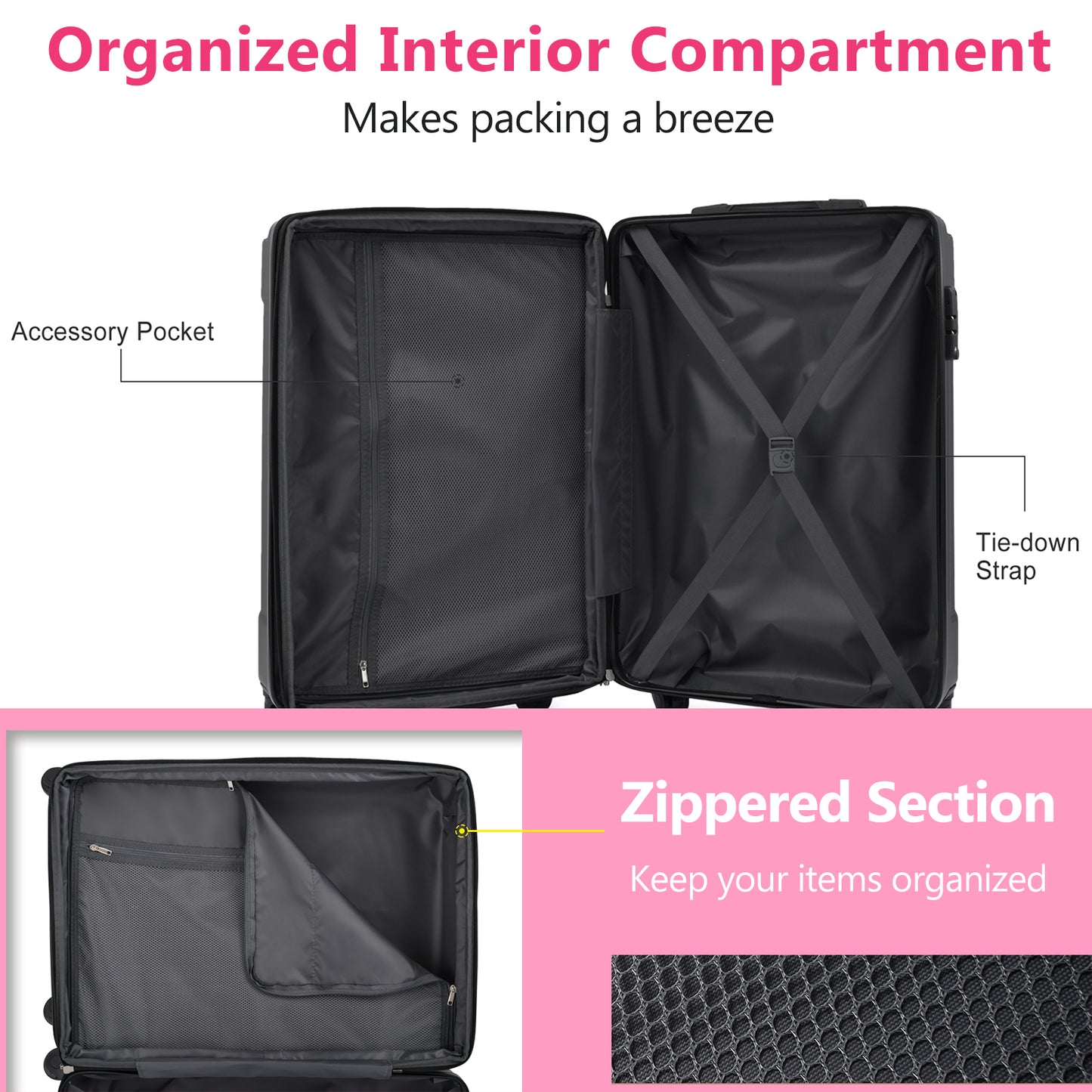 Hardshell Luggage, Lightweight Durable ABS Suitcases With Double Wheels, Expandable 28-inch Checked Luggage 28
