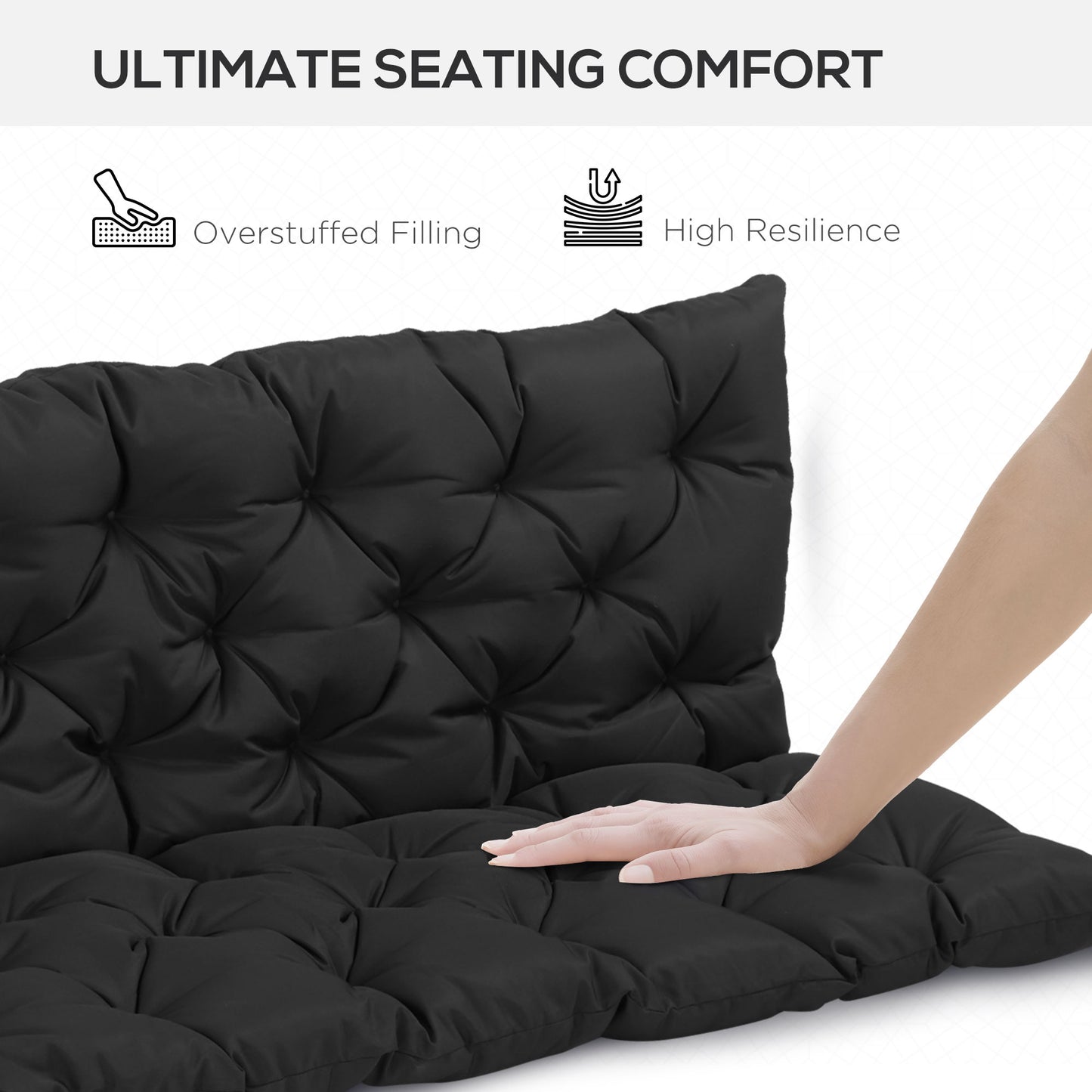 59" X 38" Tufted Bench Cushion For Outdoor Furniture, 3-Seater Replacement For Swing Chair, Patio Sofa/Couch, Black