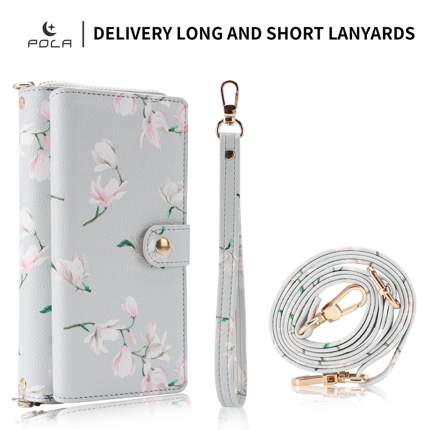 Crossbody Wallet Case For Phone 17 Pro Max 6.9 Inch Magnetic Detachable Floral PU Leather Phone Case With RFID Blocking Card Holder Wristlet Mirror Flip Zipper Shoulder Purse For Women