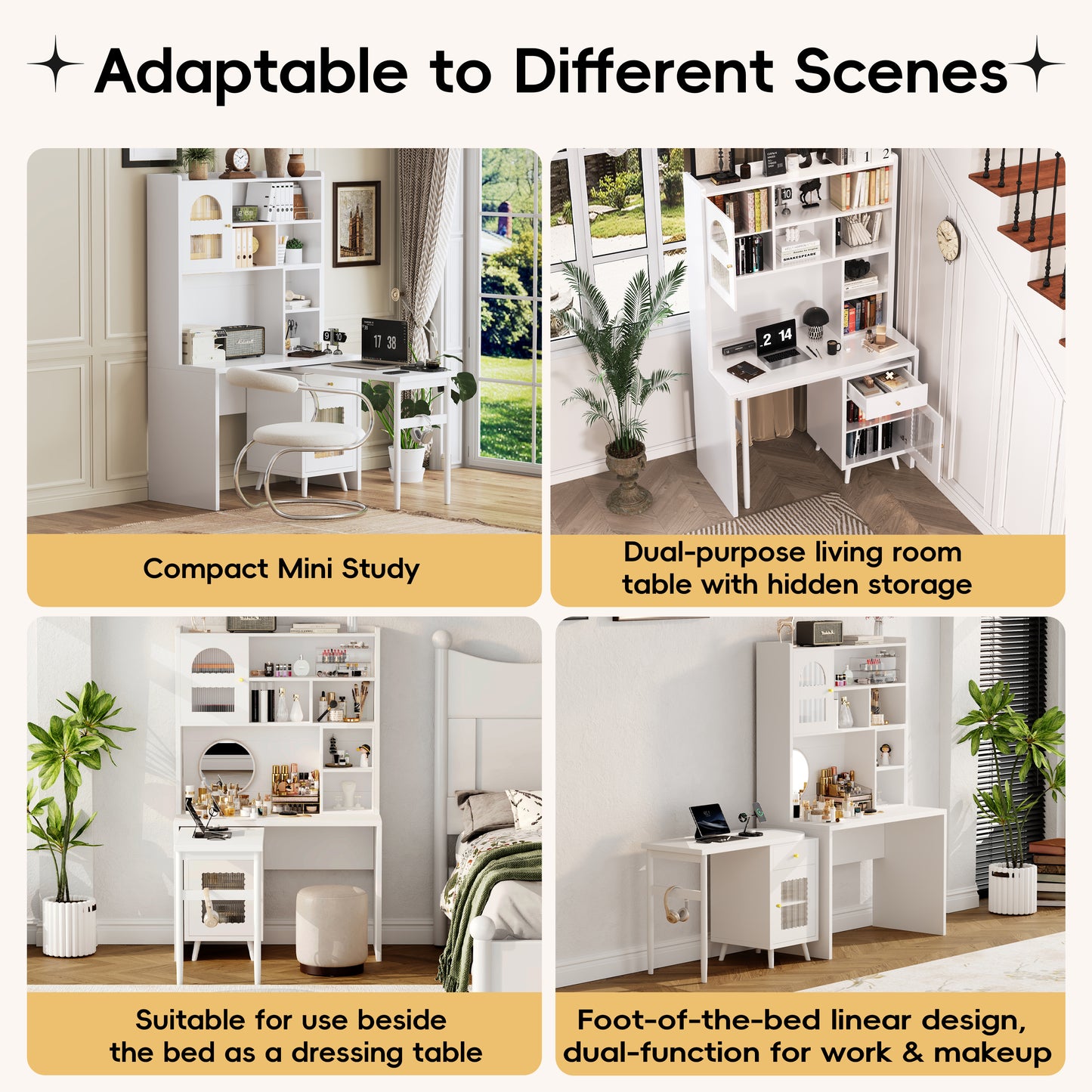 Computer Desk With 90 Degree Rotating Desktop, 43x70 Inch Office Desk With Storage Drawer And Cabinets, Gaming Desk With Shelves, Writing Desk For Study, Work Desk For Home