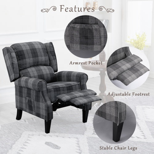 Vintage Armchair Sofa Comfortable Upholstered Leisure Chair Recliner Chair For Living Room Grey Check