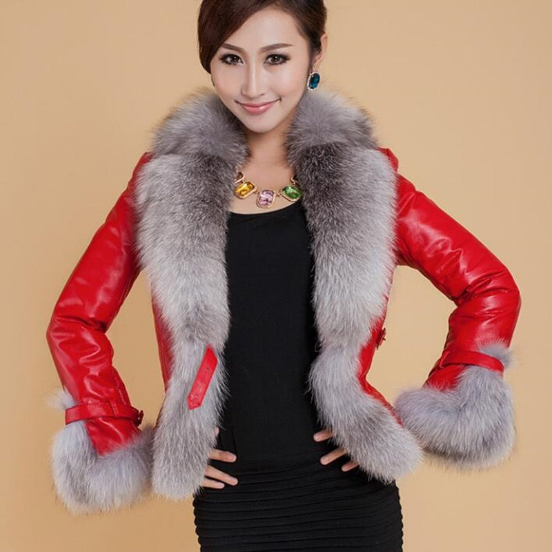 Best-selling Autumn Winter Jacket Woman Fur Coat Fashion Fox Fur Collar Women Coat Slim Short PU Leather Coat