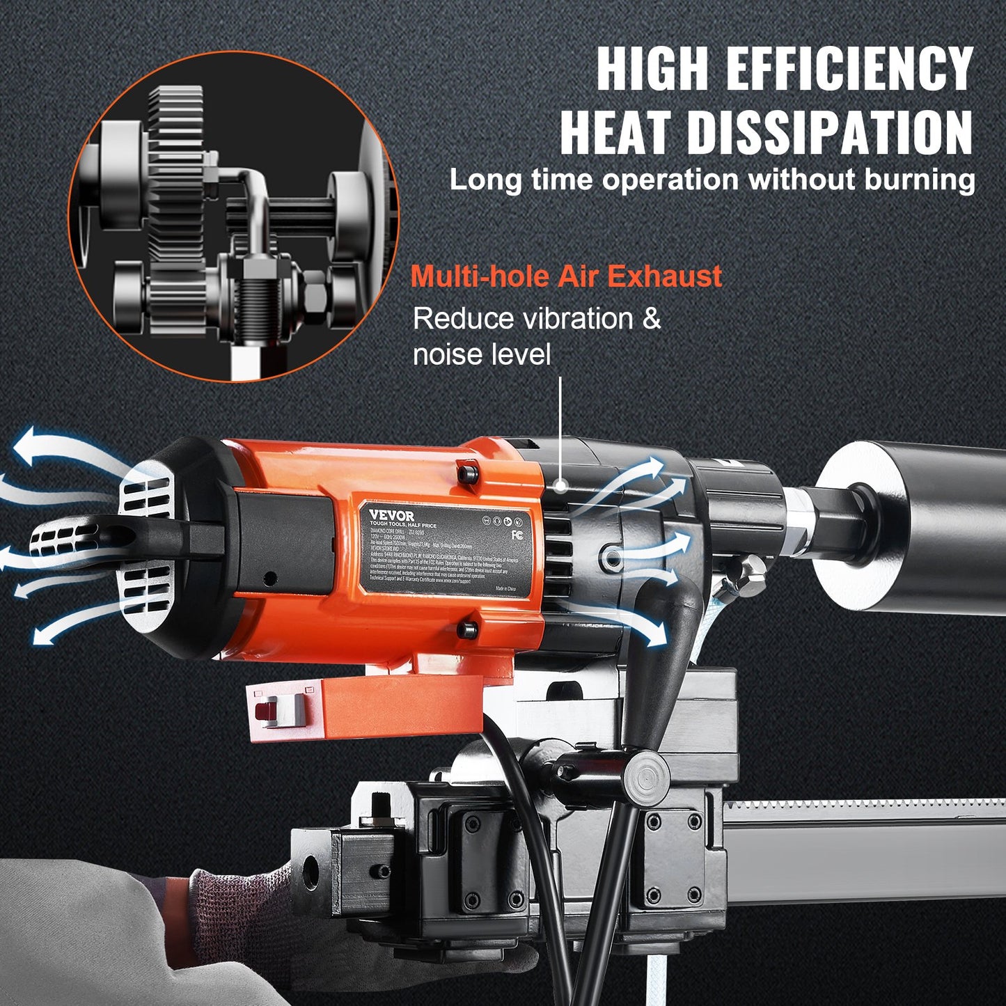Diamond Core Drilling Machine, 10in Wet Concrete Core Drill Rig With Stand Wheels, 750RPM Speed & 1-1/4' Thread & Lifting Handle, 10in Drilling Diameter For Concrete Brick Block Stone, 2500W