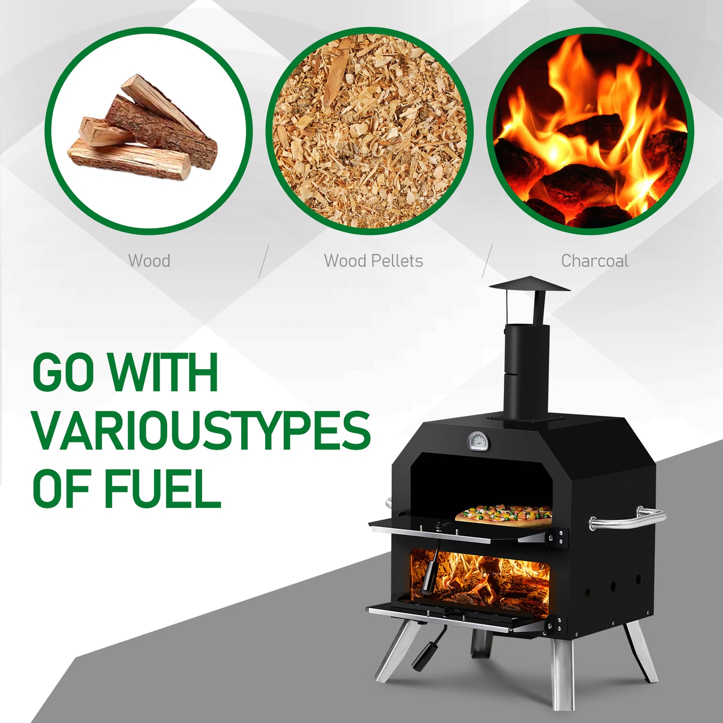 Black Bottom With Folding Table Legs Pizza Oven Square With Chimney Iron Carbon Oven