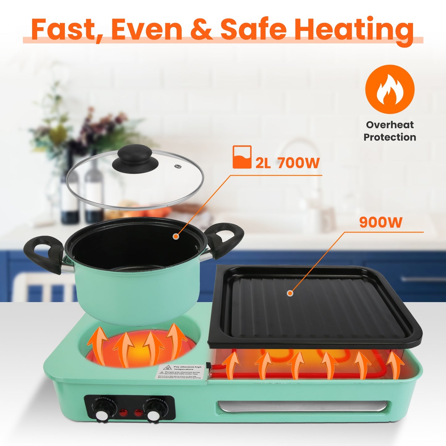 1Pc 3 In 1 Electric Hot Pot With Grill 1600W Smokeless Non-Stick Korean BBQ Grill Shabu Shabu Hot Pot Combo With Independent Temperature Control For 3-5 People Fedex Shipping