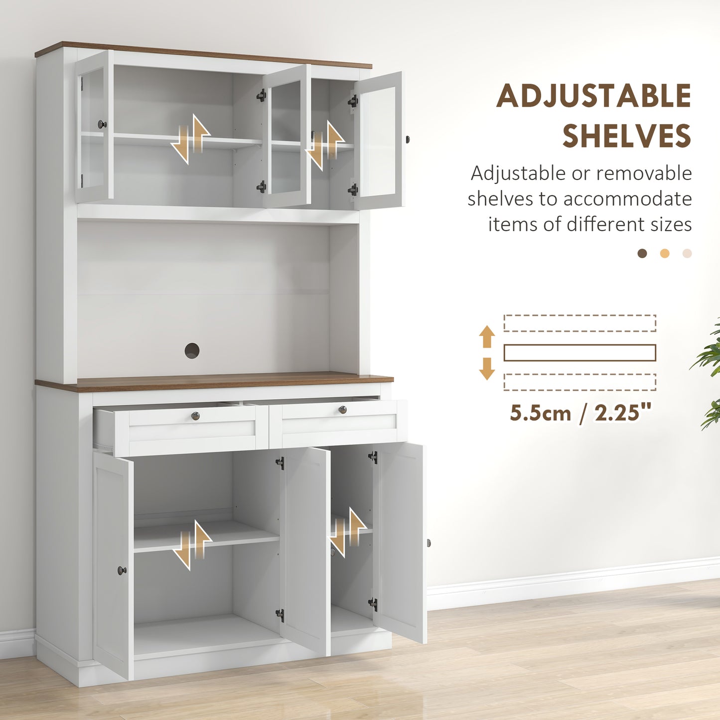 71" Kitchen Pantry Cabinet With Microwave Stand, Kitchen Hutch With 2 Drawers And Adjustable Shelves, White