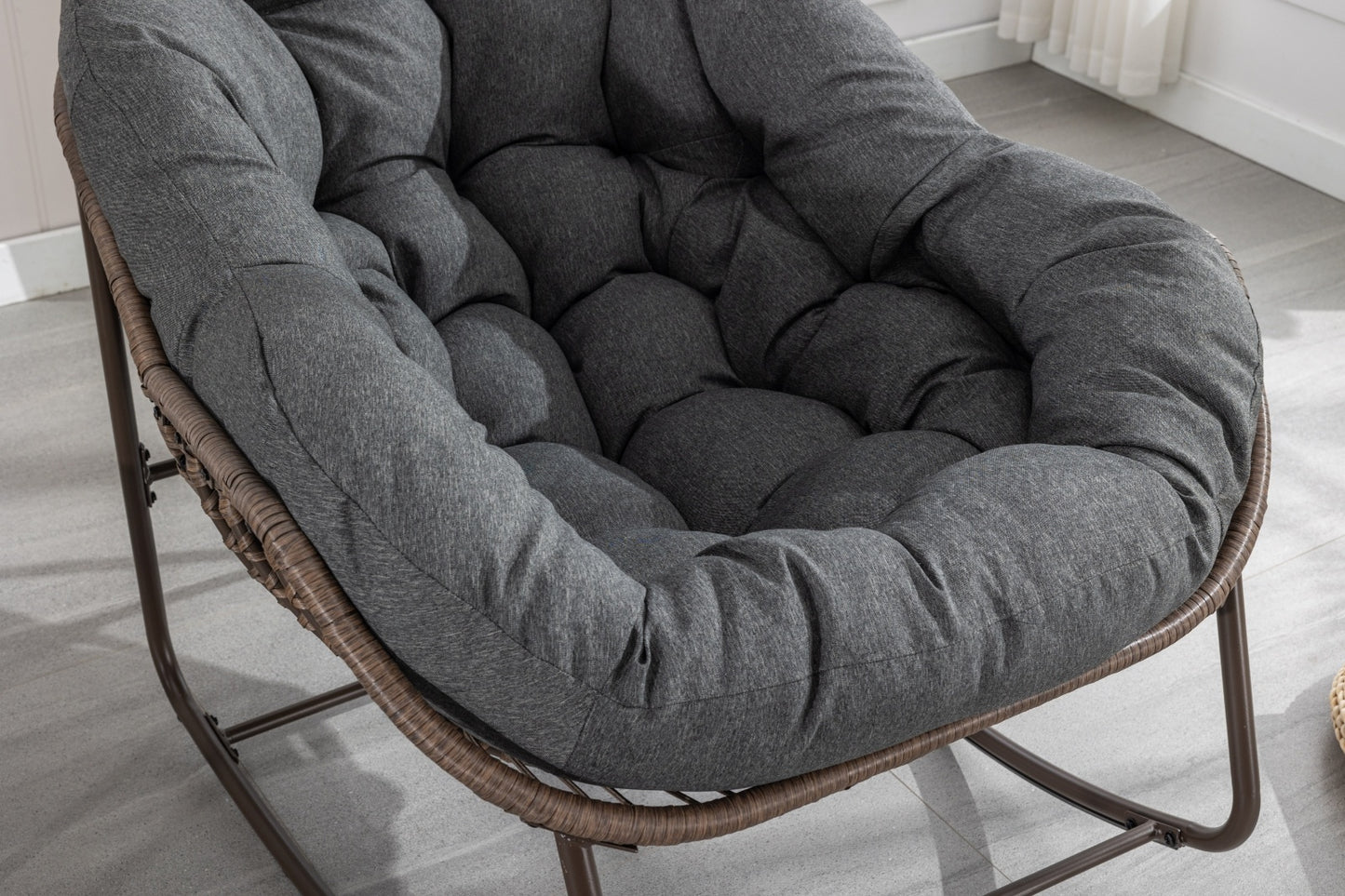 Outdoor Rattan Rocking Chair With Padded Cushion For Porch And Living Room