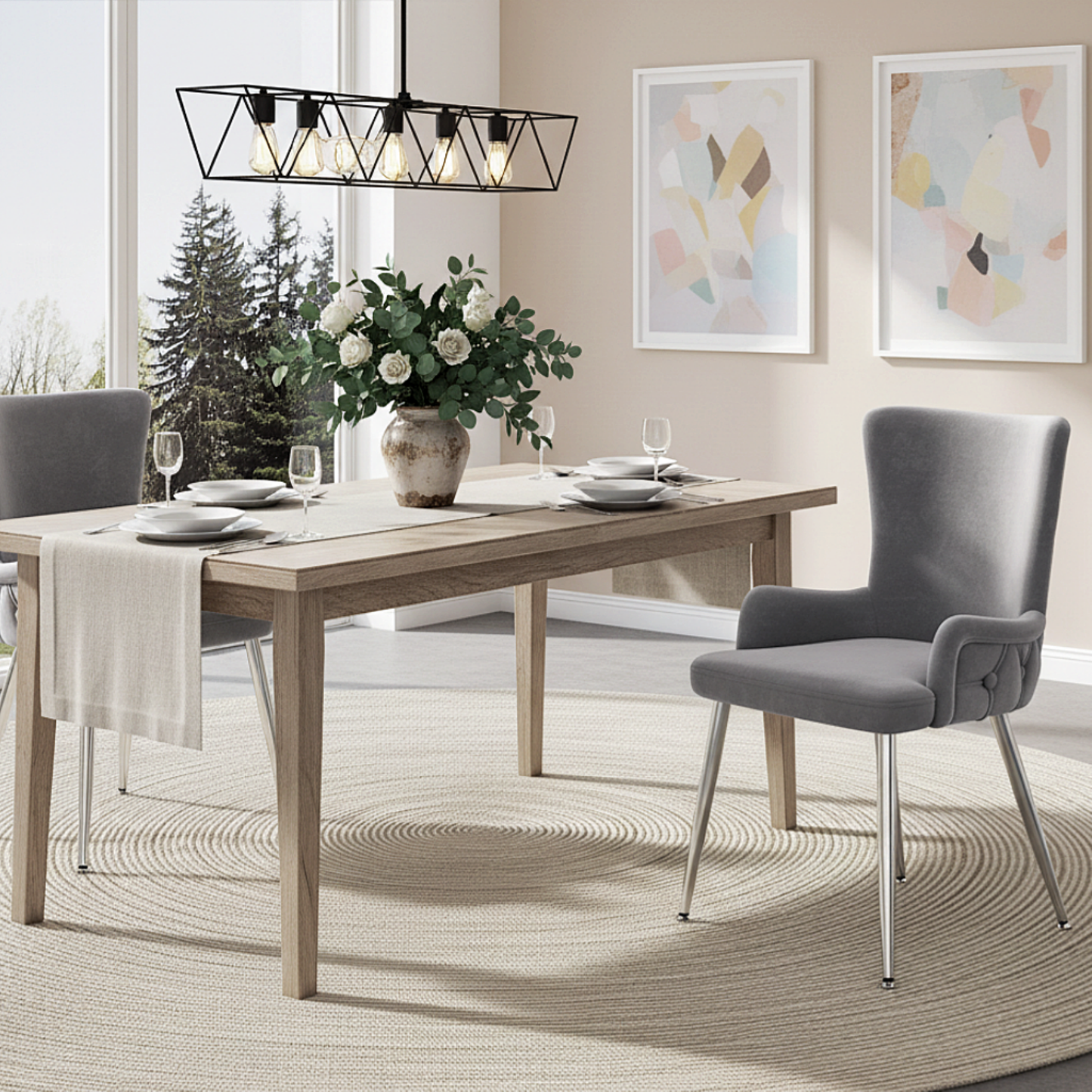 Velvet Dining Chair, Set Of 4, Luxurious Living Room Bedroom Lounge Chair With Four Silver-colored Metal Support Legs, Grey