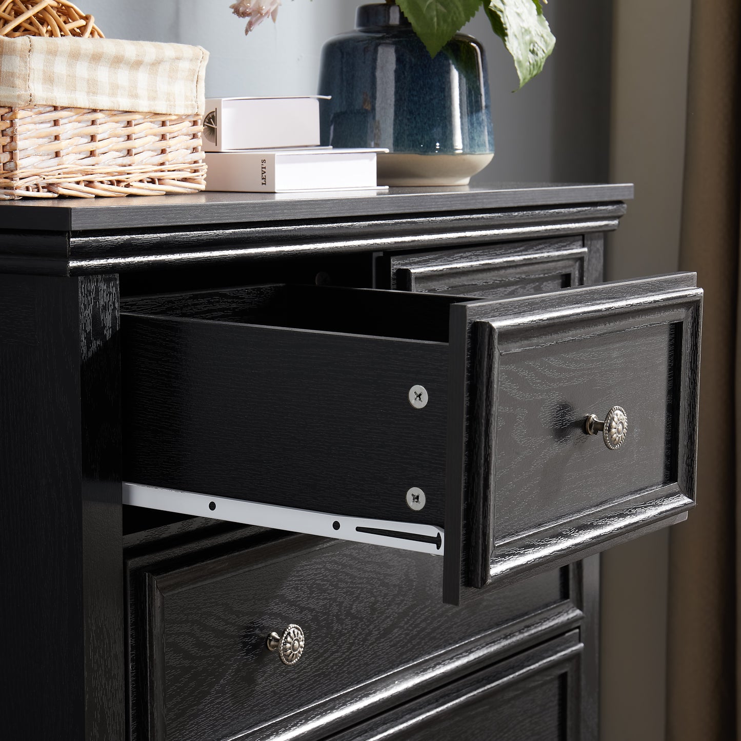 Modern 6 Drawers Dresser 6 Drawers Cabinet,Chest Of Drawers Closet Organizers And Storage Clothes Storage Drawers Cabinet For Living Room, Farmhouse Dresser Organizer Black