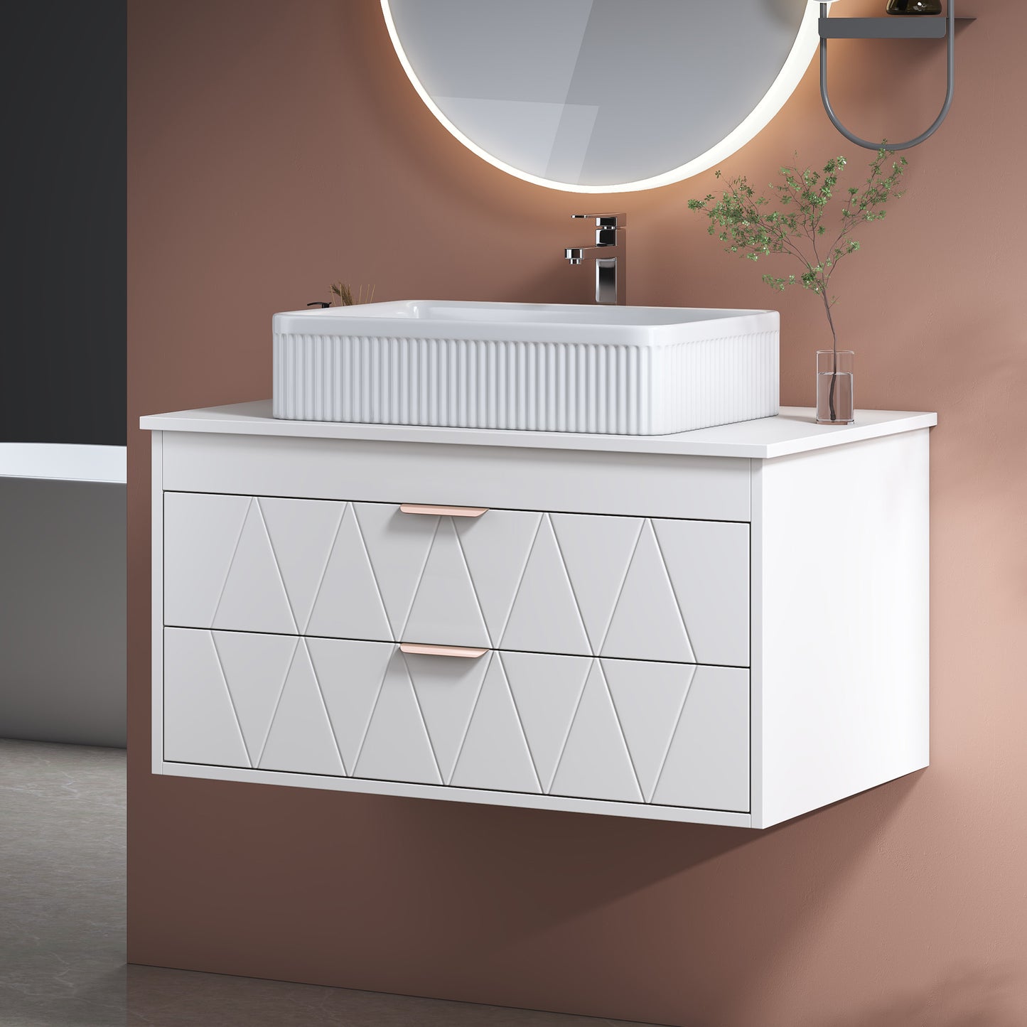31.5 Contemporary Floating Bathroom Vanity With Ceramic Vessel Sink And Storage Cabinet - Perfect For Small Bathrooms