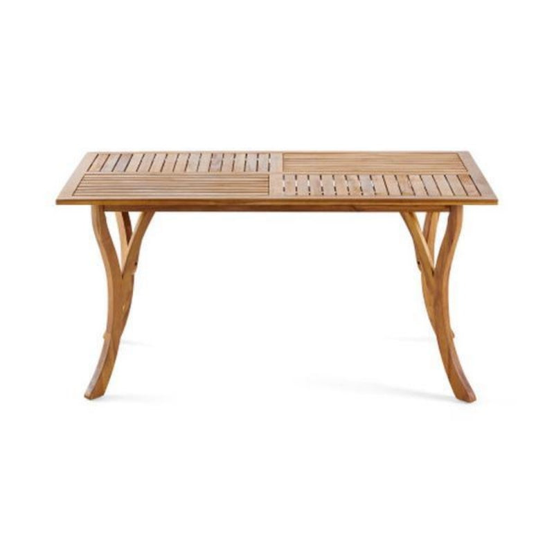 Outdoor 59 Inch Rectangular Solid Wood Dining Table In Teak Color