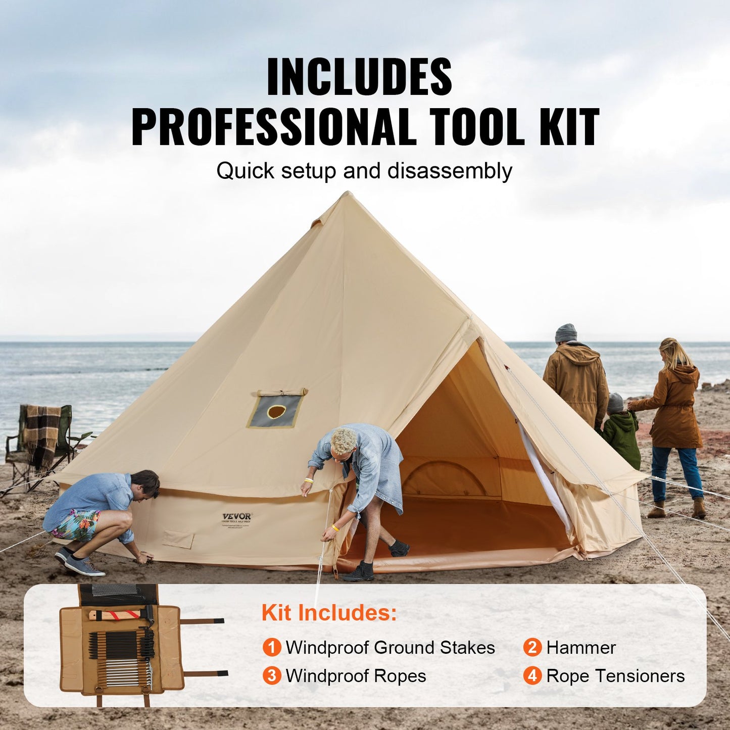 8-10 Person Canvas Glamping Bell Tent, Breathable Waterproof Yurt Tent With Stove Jack And Detachable Side Wall For Family Camping,16'x16'x118 "(Diameter 5M)