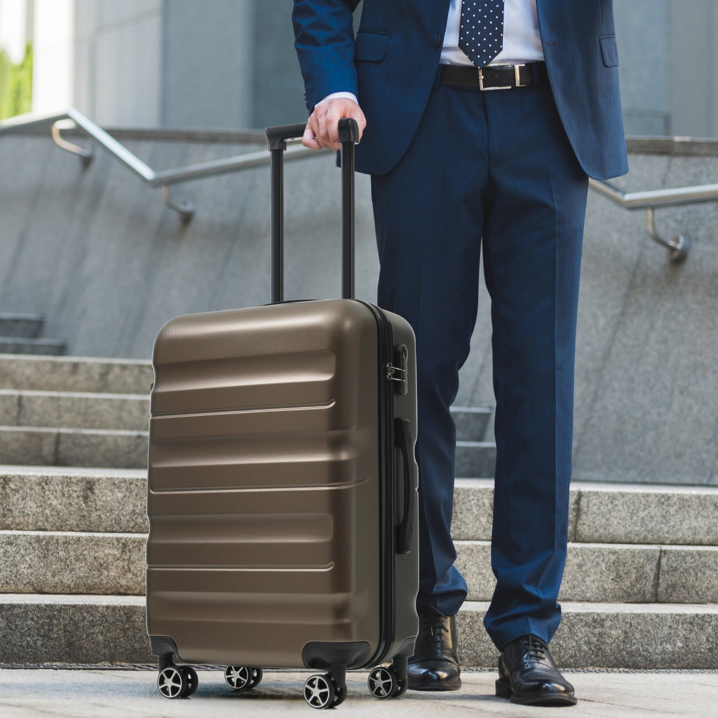 Hardshell ABS Luggage Set, 24-Inch Checked Suitcase With Spinner Wheels, Lightweight Travel Luggage With 2 Packing Cubes For Men Women