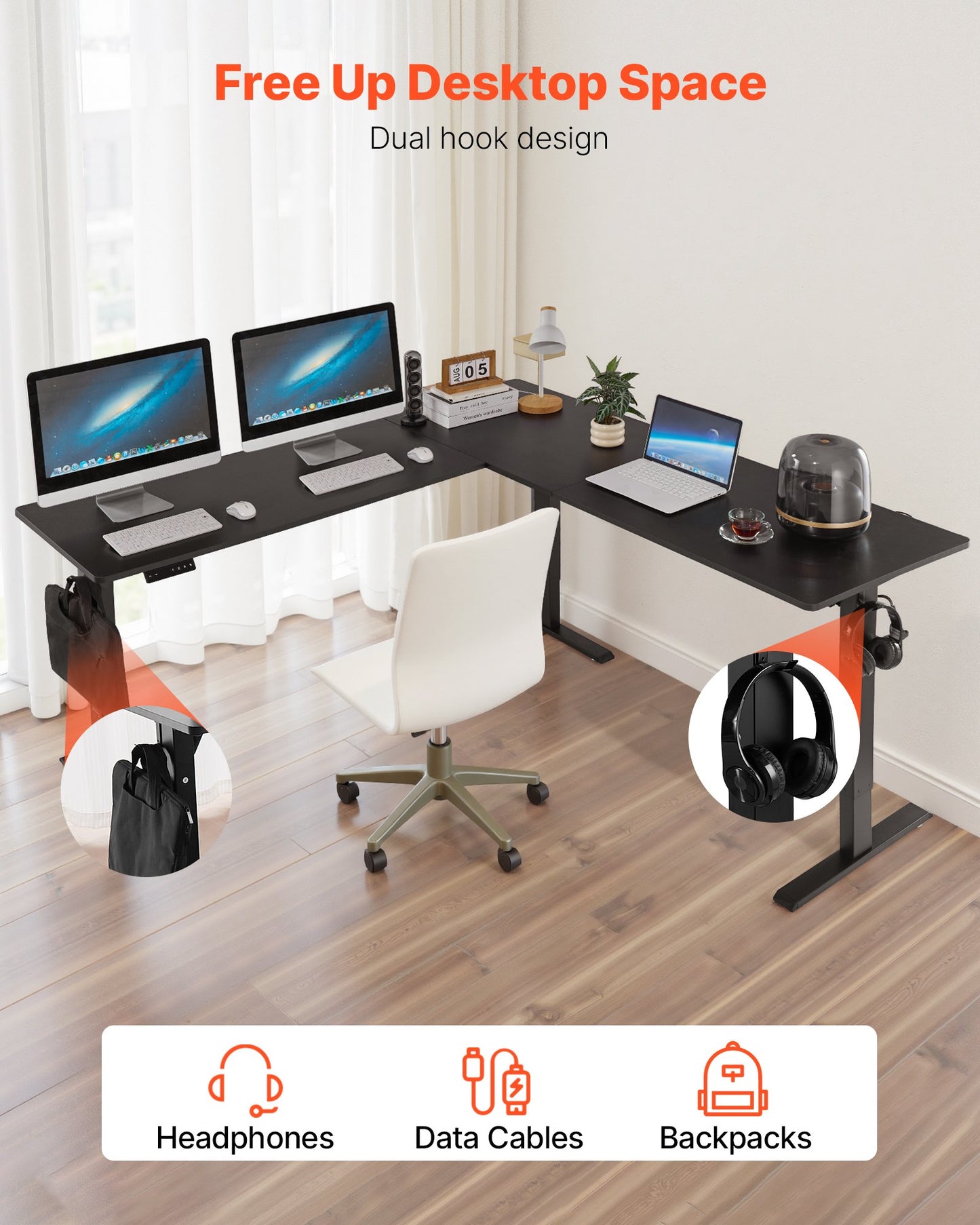 L Shaped Desk Electric Adjustable Height Corner Home Gaming Desk Black