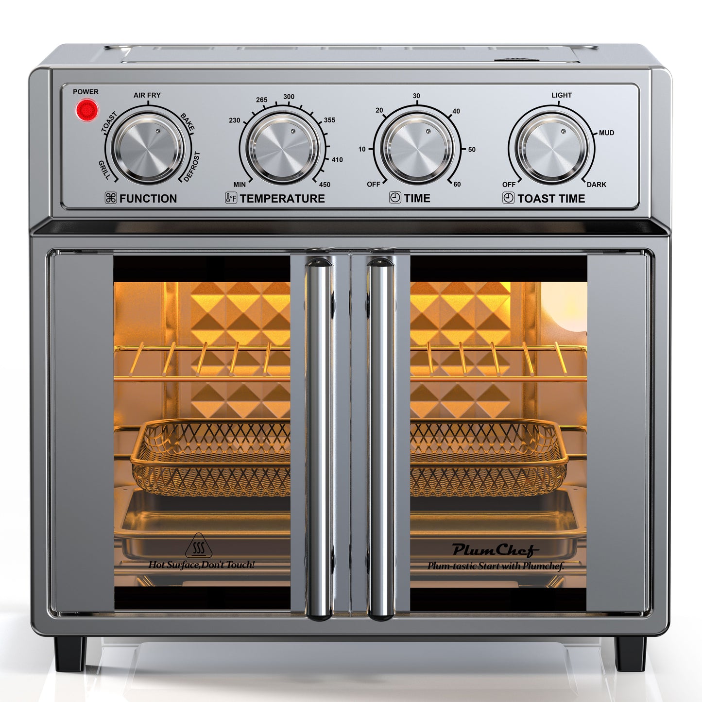 29.5 QT Air Fryer Convection Toaster Oven, French Door, 6 Slices, 1700W, Multifunction Oven, Air Fryer, Toast, Grill, Defrost, Bake, Time And Temperature Controls, Silver, Amazon Resale Prohibited