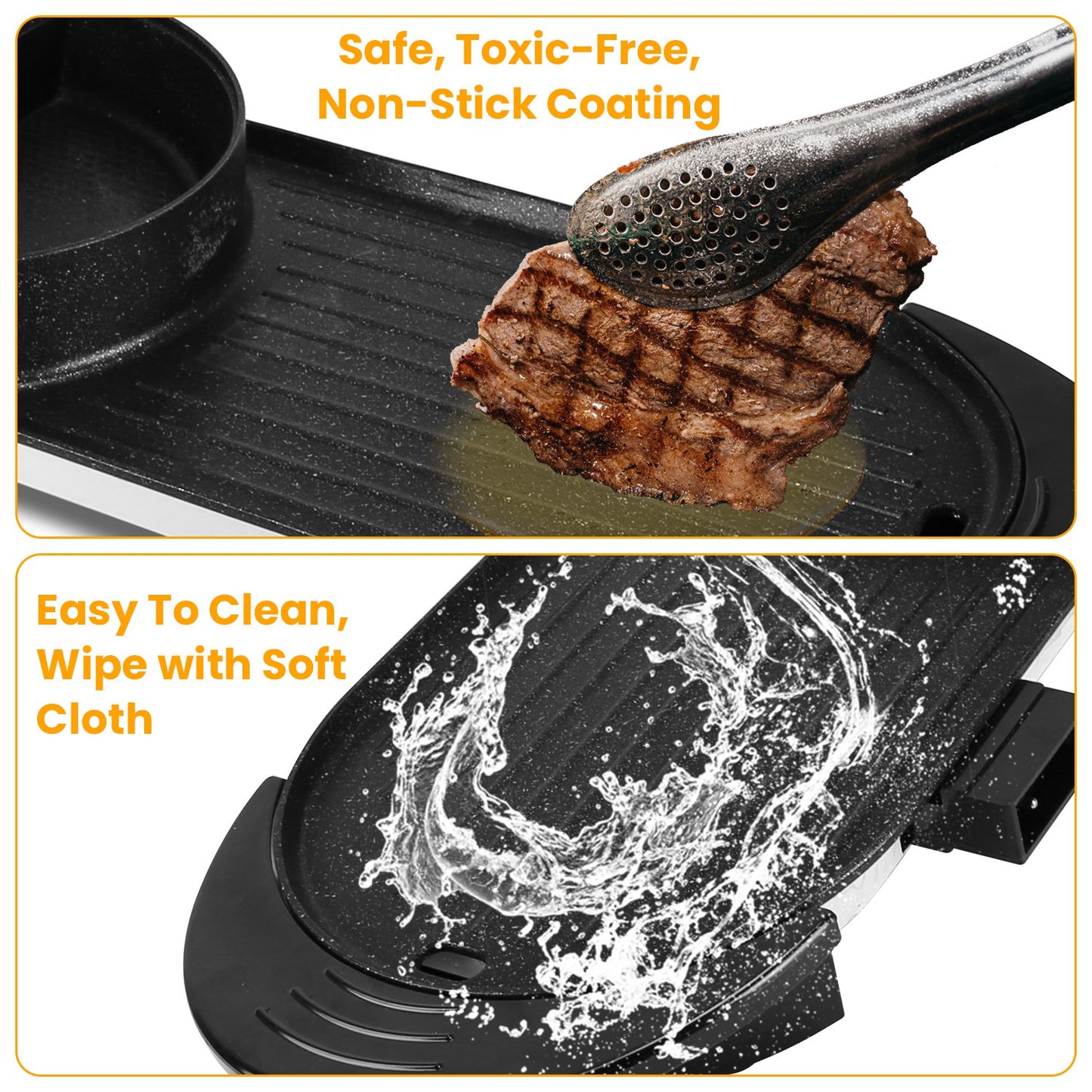 2200W 2 In 1 Electric Hot Pot With BBQ Grill Cooker Smokeless Non-Stick Korean BBQ Grill Shabu Shabu Hot Pot With Independent Temperature Control 5 Gears Firepower For 2-10 People