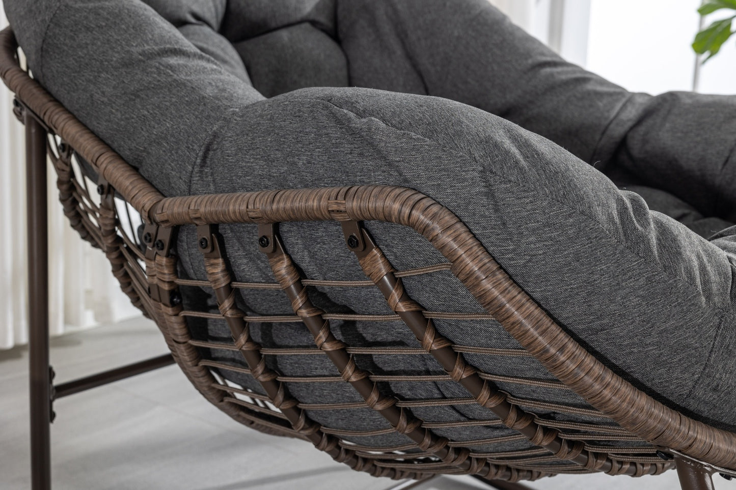 Outdoor Rattan Rocking Chair With Padded Cushion For Porch And Living Room
