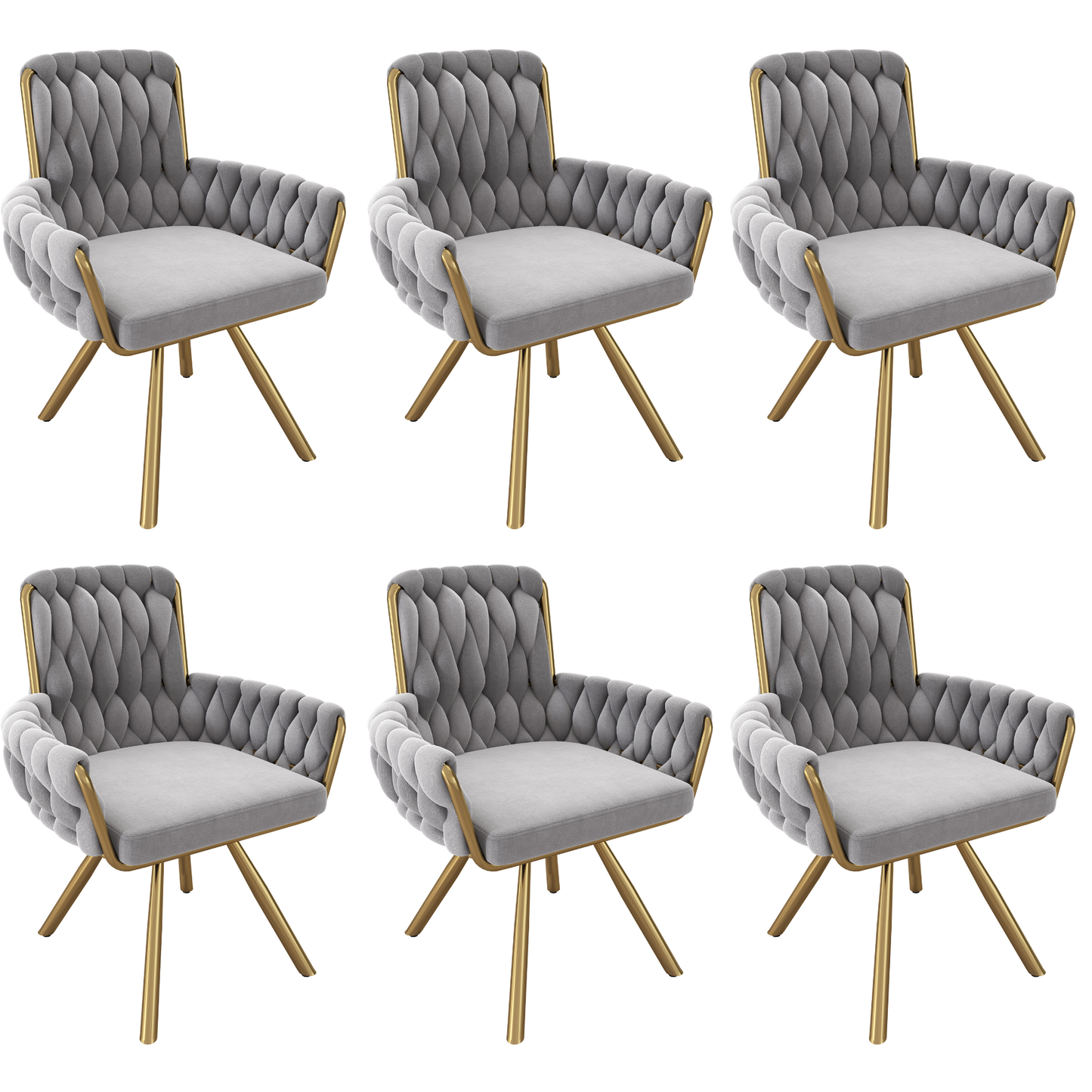Set Of 6, Velvet Dining Chair, Armchair, Single Luxurious Living Room And Bedroom Swivel Chair, Leisure Swivel Chair With Four Metal Support Legs, Gray