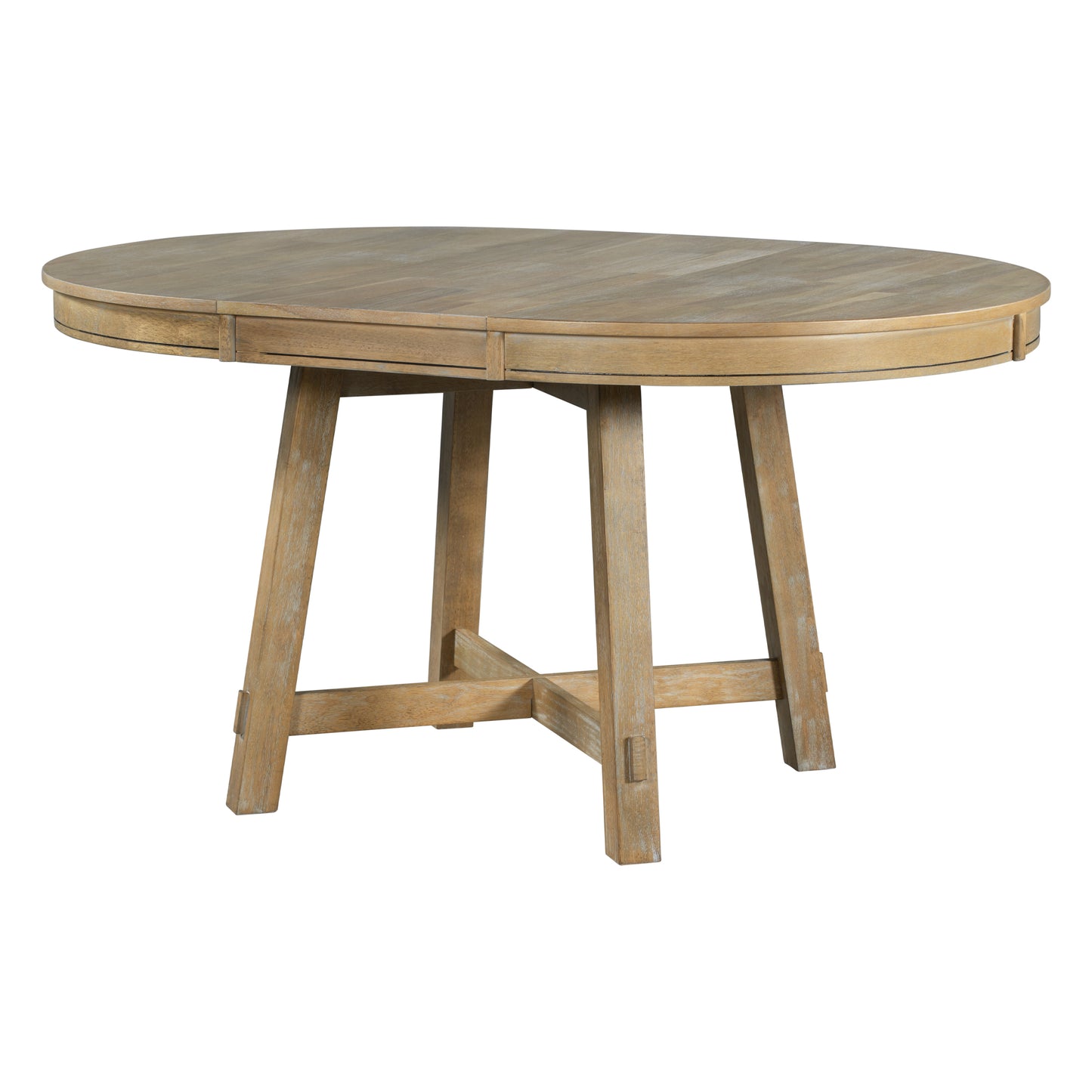 TREXM Farmhouse Round Extendable Dining Table With 16 Leaf Wood Kitchen Table Natural Wood Wash