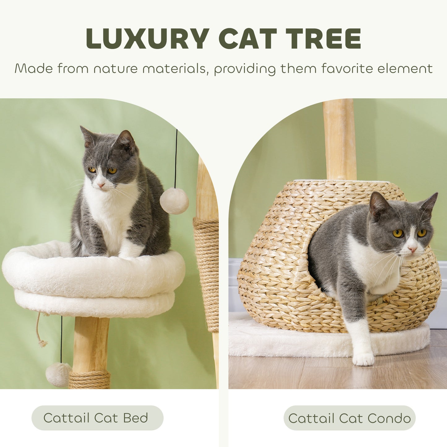 41" Cat Tree For Indoor Cats With Wooden Cat Scratching Posts, Cat Condo, Cat Beds & Toy Balls, Cream White