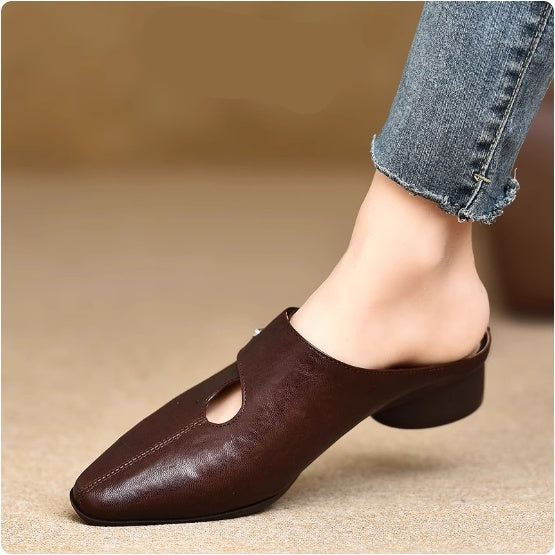 Women's Slip-on Slippers With Hand-stitched Pattern Made From First-layer Sheepskin