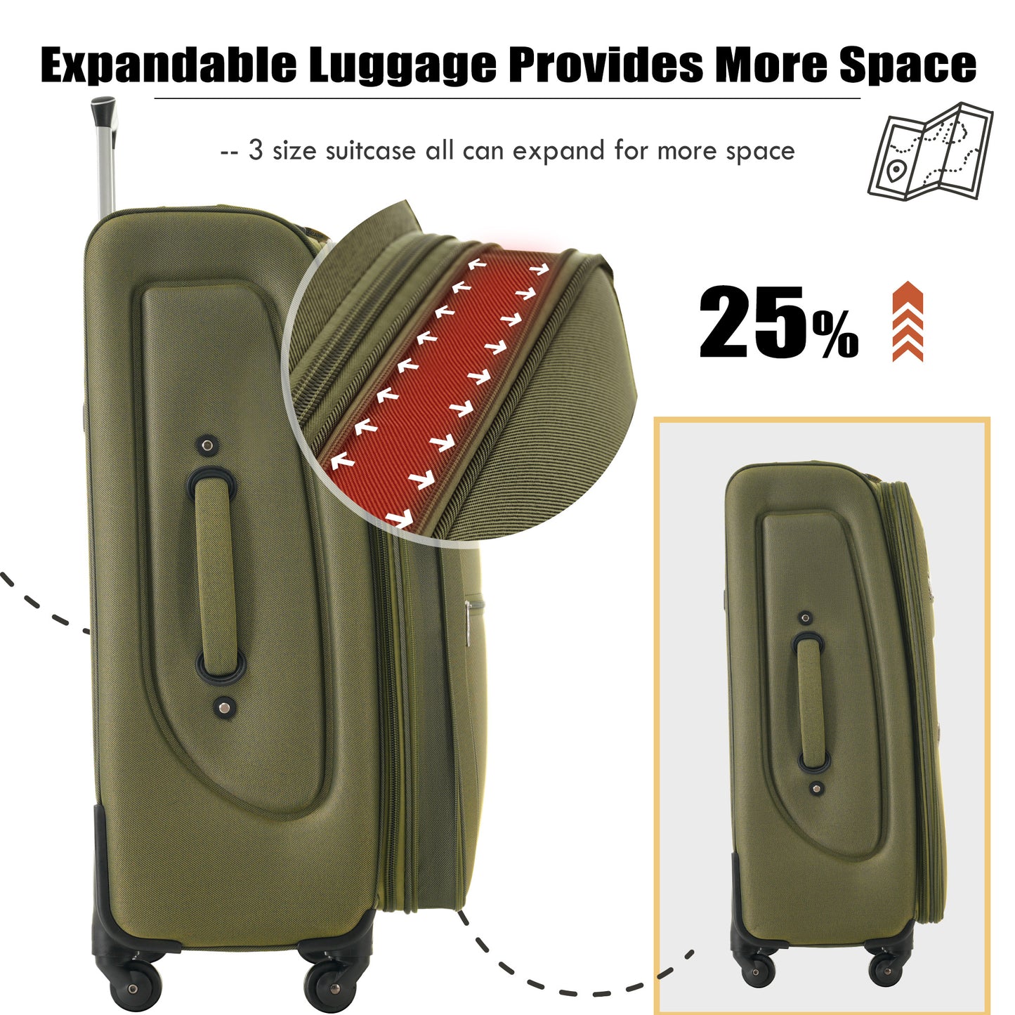 Softside Luggage Expandable 3 Piece Set Suitcase Upright Spinner Softshell Lightweight Luggage Travel Set-22-26-30 Inches