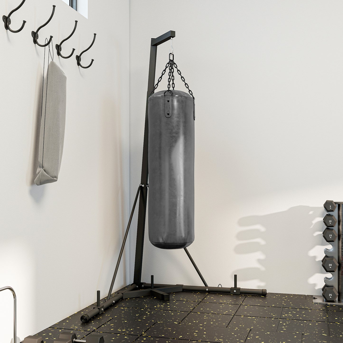 Foldable Punch Bag Stand, Height Adjustable Heavy Bag Stand with Weighted Base, Free Standing for Home Gym, Stand Only