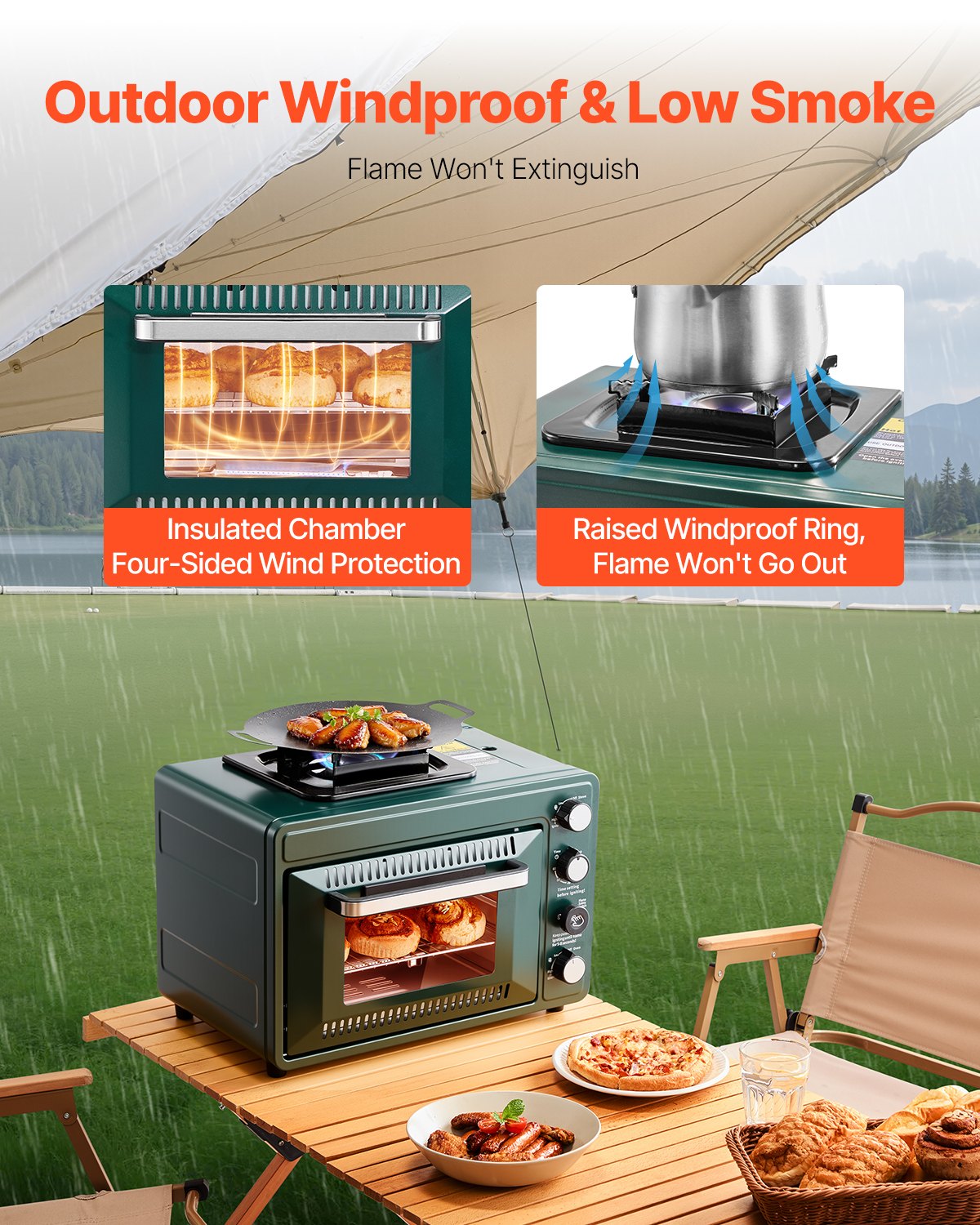 Outdoor Oven 2-in-1 Portable Gas Camping Stove Oven Combo Adjustable Fire