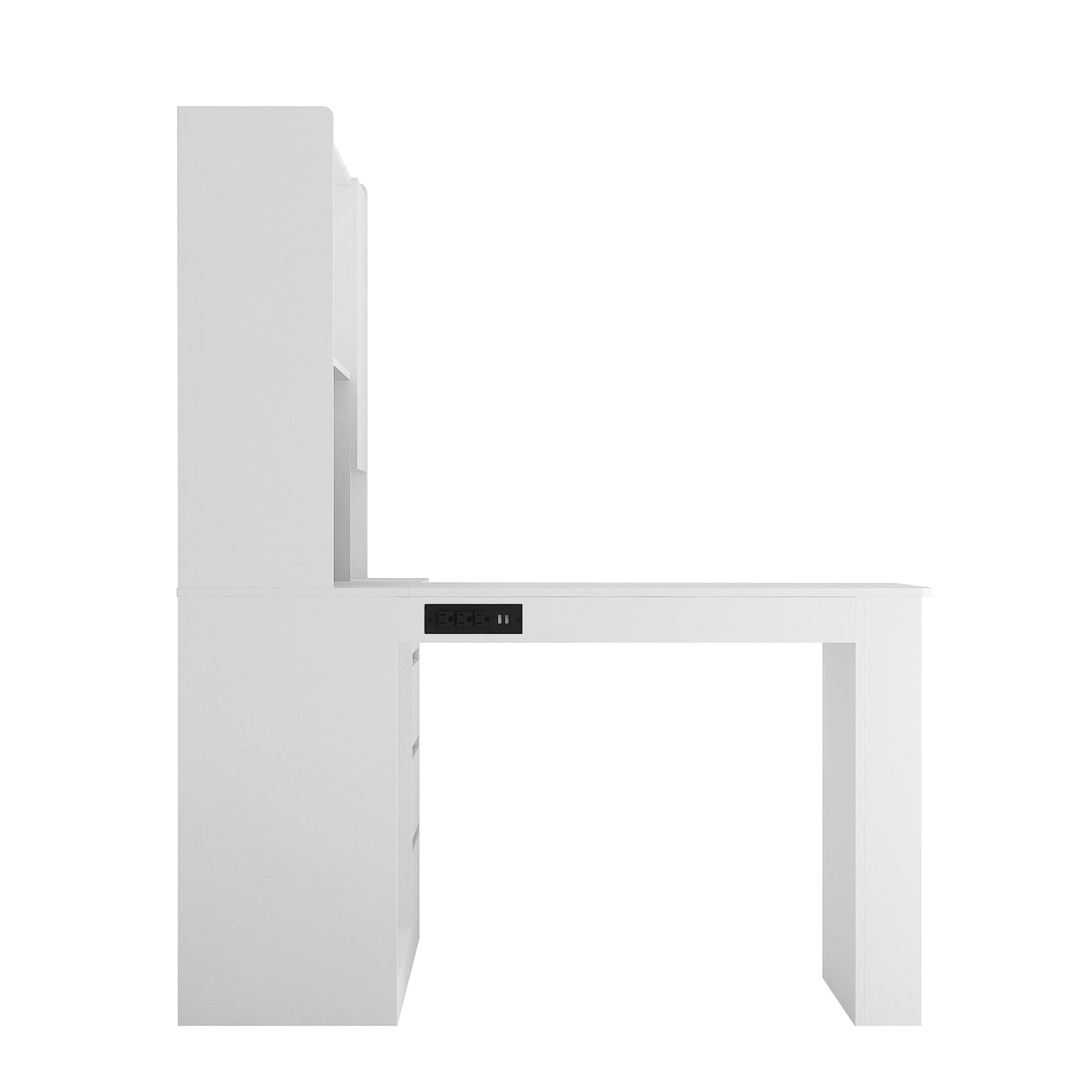 L Shaped Desk With Charger,Computer Desk With Drawers,Bookshelf,with LED Light,Modern Corner Desk,Home Office Desk,L-Shaped Study Table Writing Desk,Corner Gaming Computer Desk With Storage