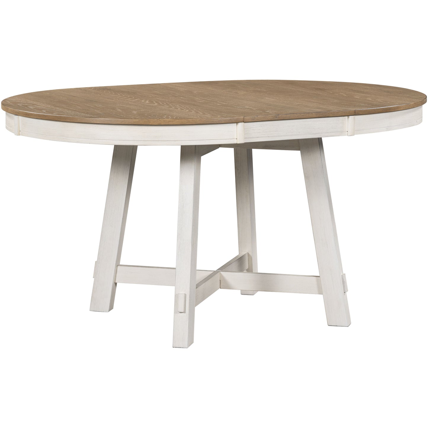 TREXM Farmhouse Round Extendable Dining Table With 16 Leaf Wood Kitchen Table Oak Natural Wood Antique White