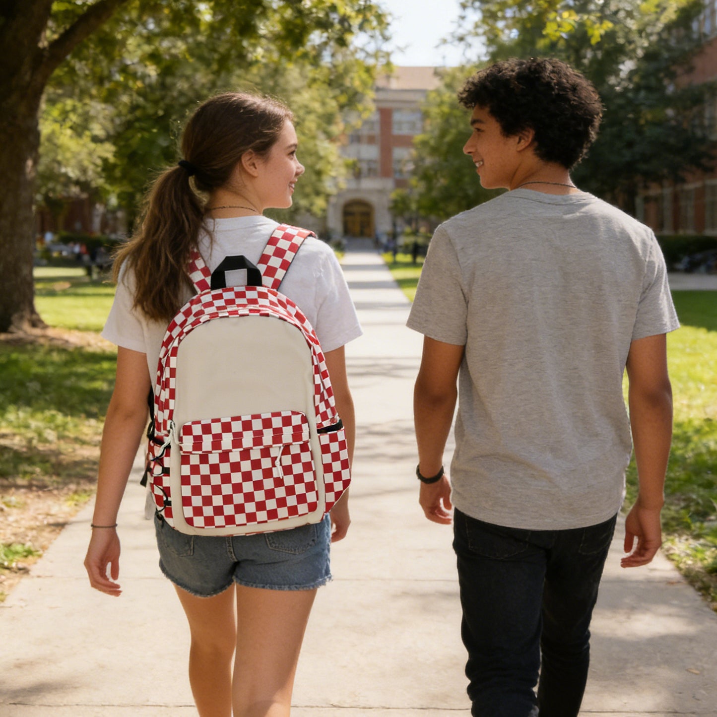 Plaid Backpack-Red