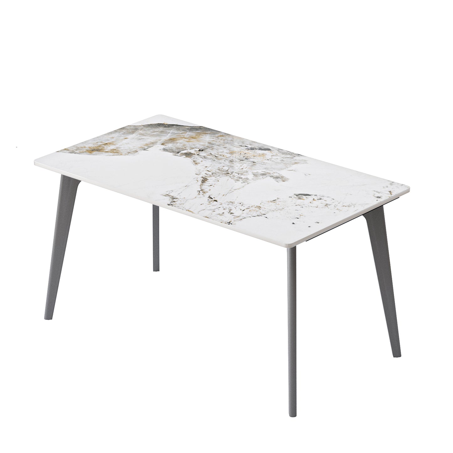 55.12 Modern Artificial Stone White Pandora Straight Edge Dark Grey Metal Leg Dining Table-Can Accommodate 6 People Dining Table Only