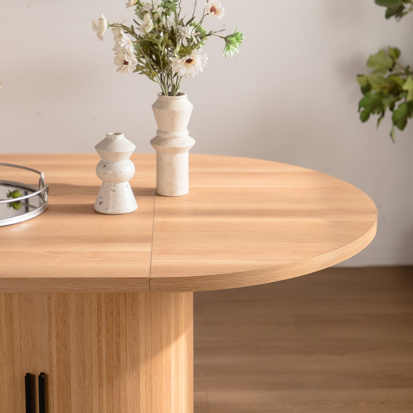 59 Inch Oval Dining Table For 4-6 Oval Table Kitchen Modern Oval Dining Room Table With 2-Layer Storage Shelf And Wood Slide Door Oval Kitchen Tables For Dining Room