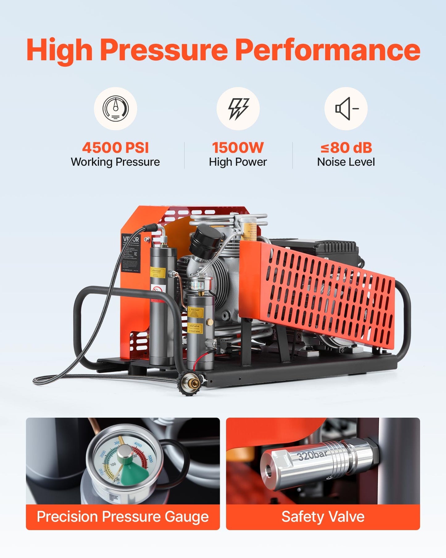 PCP Air Compressor, 4500PSI/30Mpa Diving Scuba Tank Air Compressor, 60 L/min Four-Cylinder Auto Stop PCP Rifle Compressor Pump With Fan Cooling System For Scuba Tanks, Paintball, Firefighting