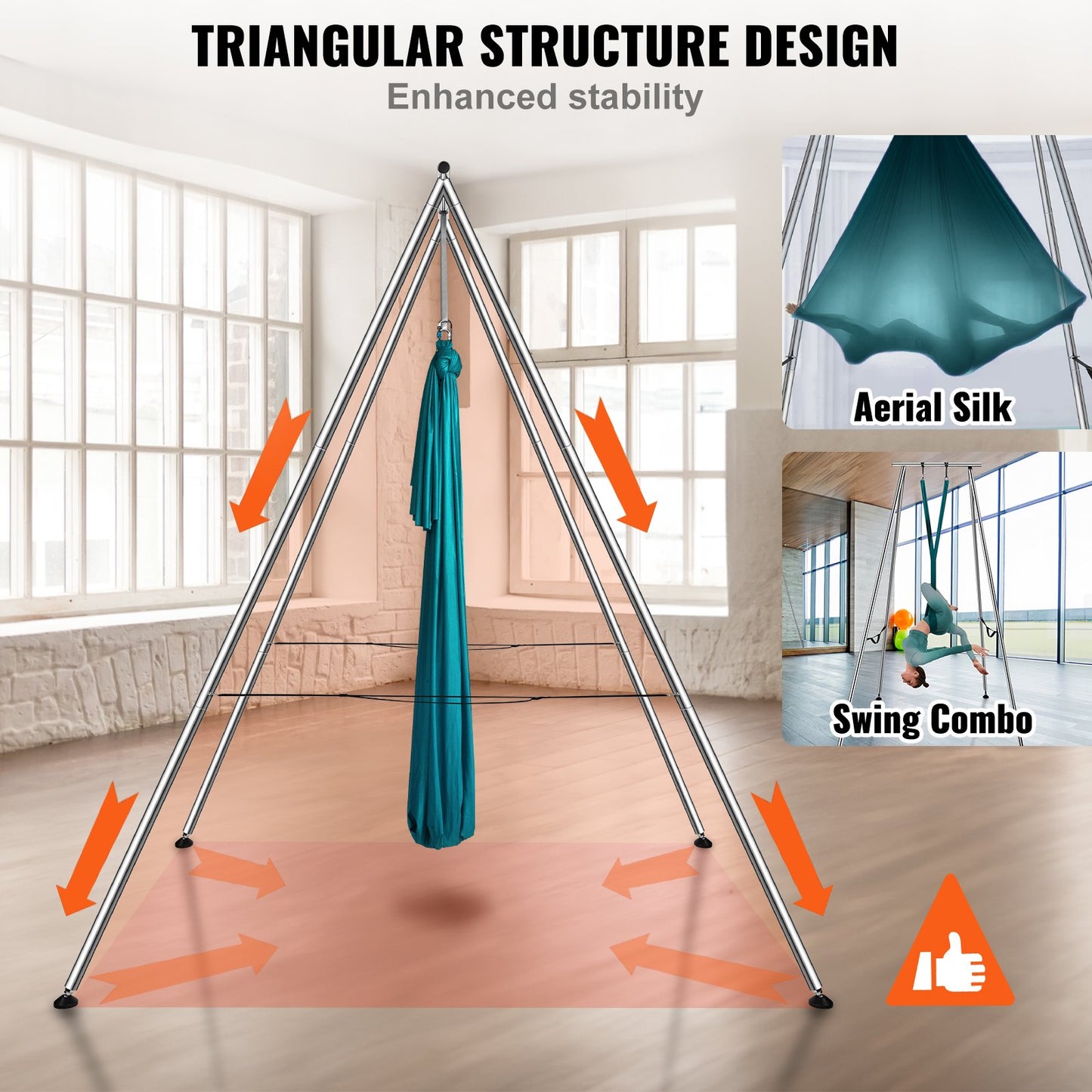 Aerial Yoga Frame & Yoga Hammock, 9.67 Ft Height Professional Yoga Swing Stand Comes With 6.6 Yards Aerial Hammock, Max 551.15 Lbs Load Capacity Yoga Rig For Indoor Outdoor Aerial Yoga, Green