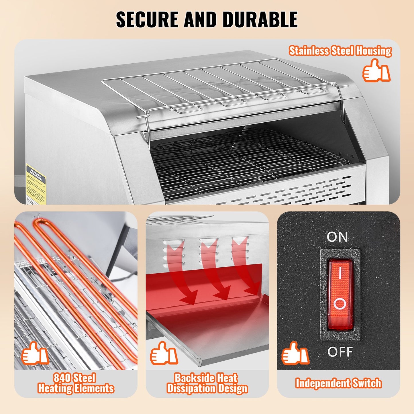 Commercial Conveyor Toaster, 450 Slices/Hour Conveyor Belt Toaster, Heavy Duty Stainless Steel Commercial Toaster Oven, Electric Restaurant Commercial Toaster For Toast Bun, Bagel, Bread