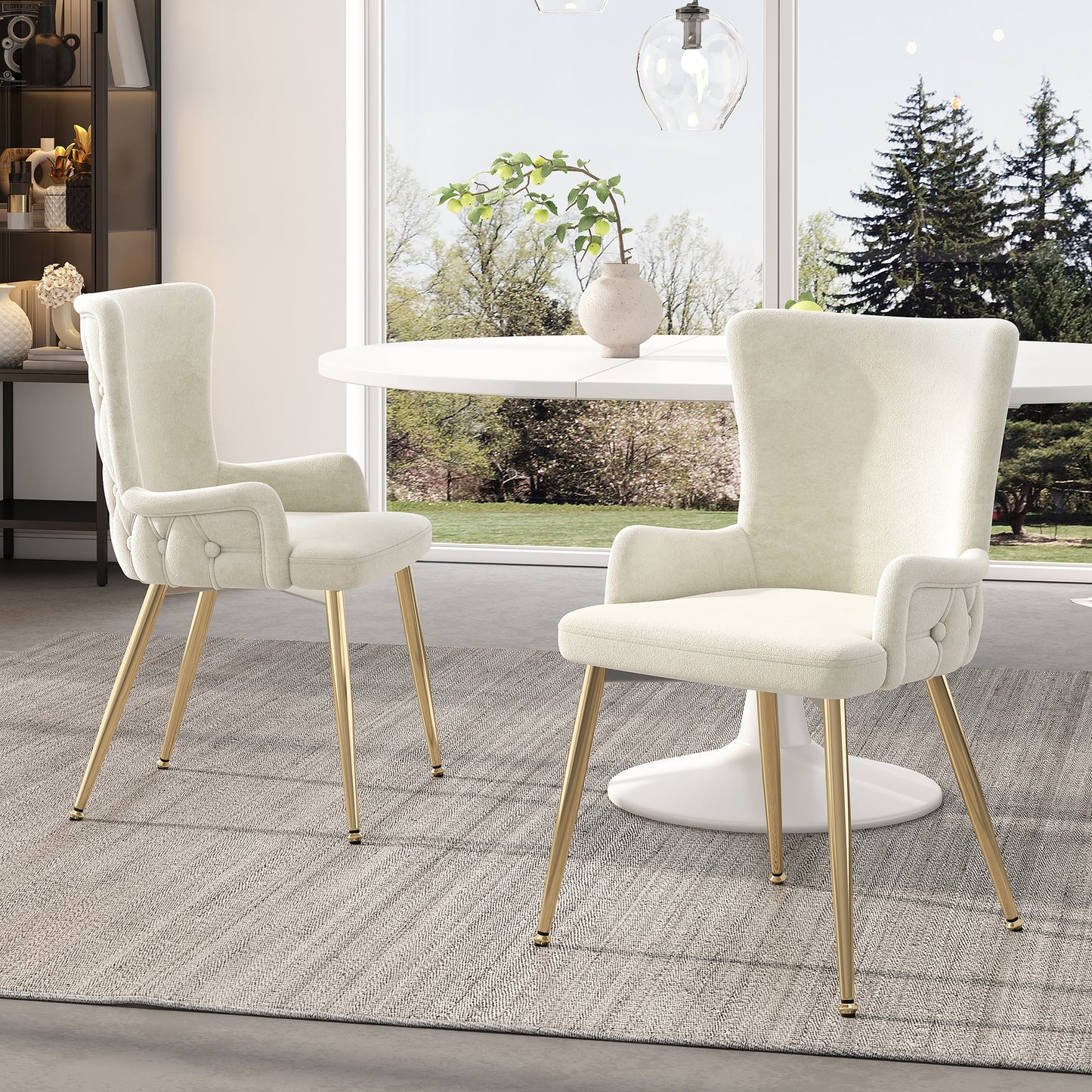 Velvet Dining Chair, Set Of 6, Luxurious Living Room Bedroom Lounge Chair With Four Gold-colored Metal Support Legs, Beige