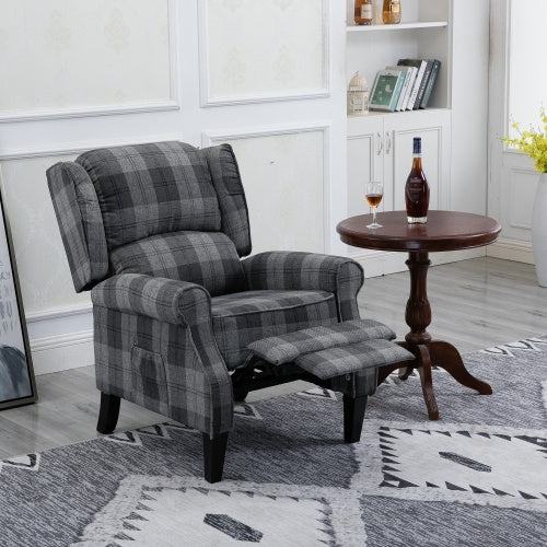 Vintage Armchair Sofa Comfortable Upholstered Leisure Chair Recliner Chair For Living Room Grey Check