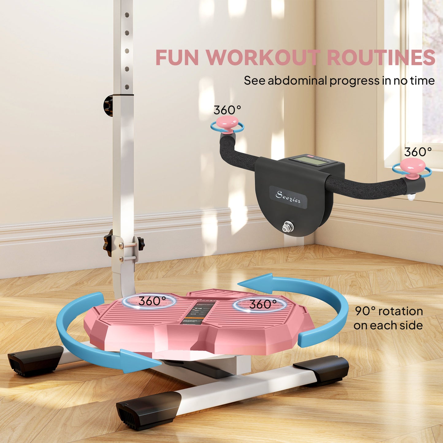 Foldable Ab Twister Board For Waist Trimming With LCD Display, Ab Workout Equipment For Women And Men, Pink
