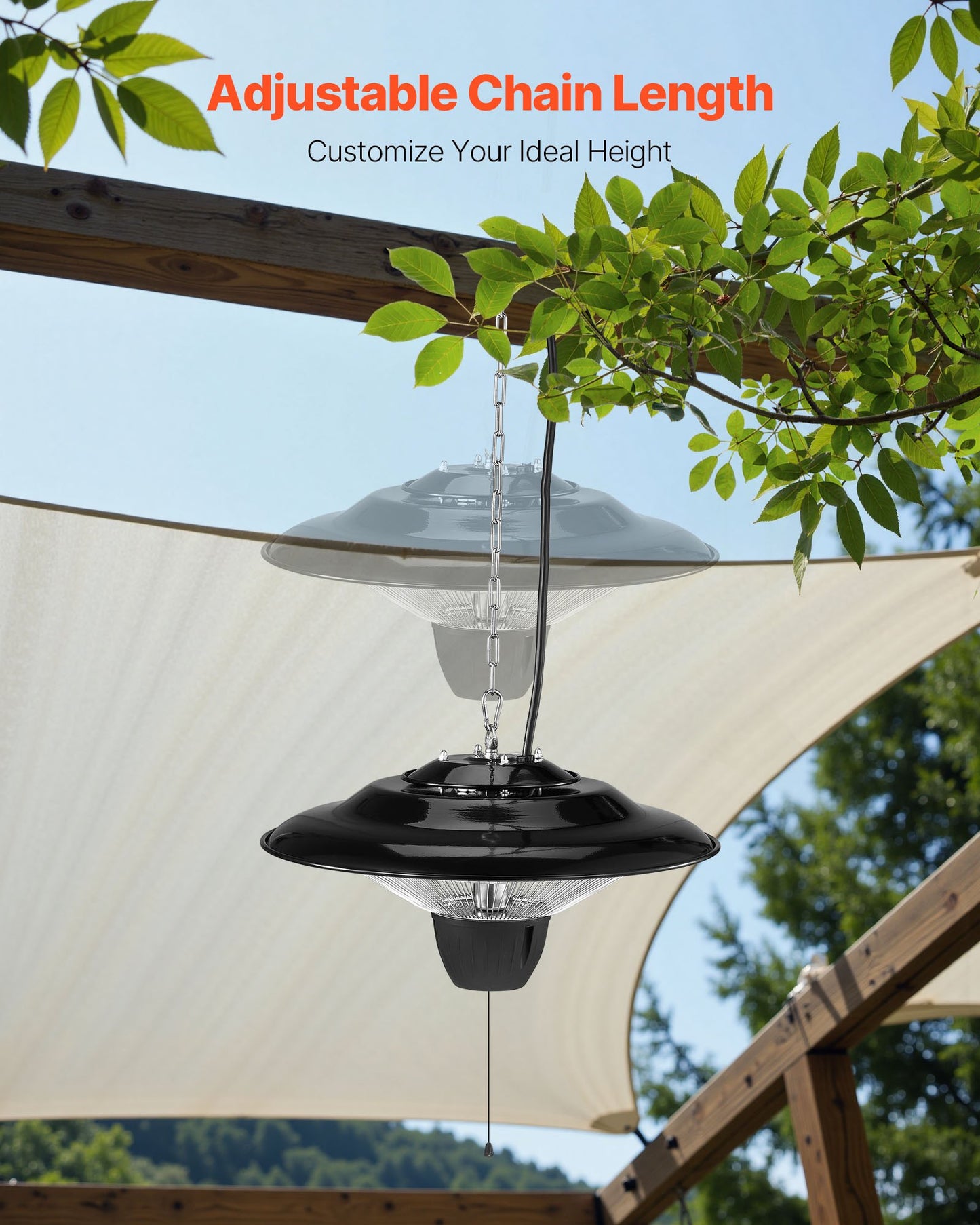 Hanging Patio Heater, 1500W Electric Space Infrared Heater, IP34 Protection With 23.6 Inch Pull Cord & Adjustable Chain, For Porch,Patio,Dining Room,Studio Outdoor/Indoor