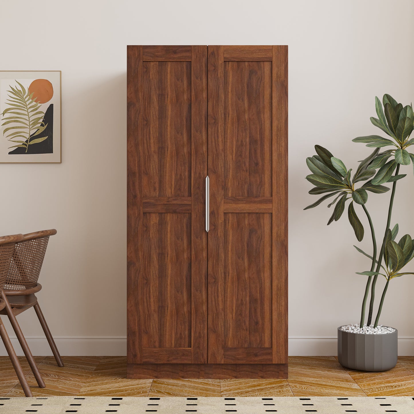 62.99in Kitchen Pantry Cabinet, Walnut Freestanding Buffet Cupboards Sideboard With Doors & Shelves, Kitchen Pantry Storage Cabinet For Kitchen, Living Room And Dinning Room