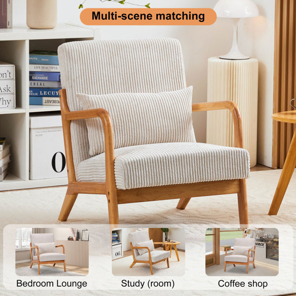 Mid-Century Modern Accent Chair, Arm Chair Living Room Chairs With Pillow Upholstered Reading Chair With Solid Wood Frame & Living Room Bedroom Balcony