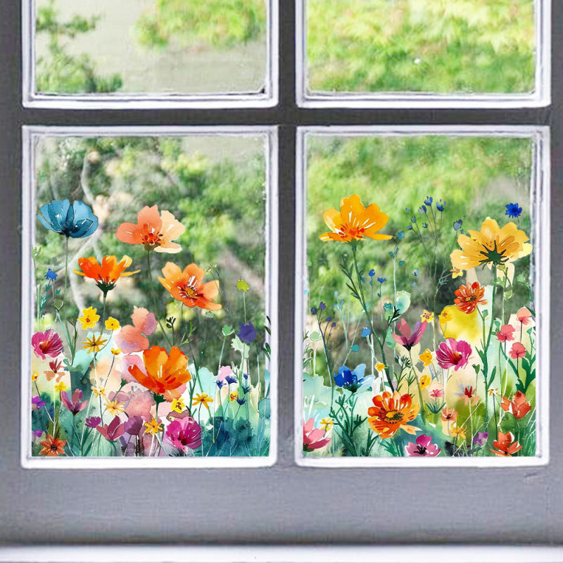 Flowers, Plants And Flowers Combination Glass Paster Decorative Sticker