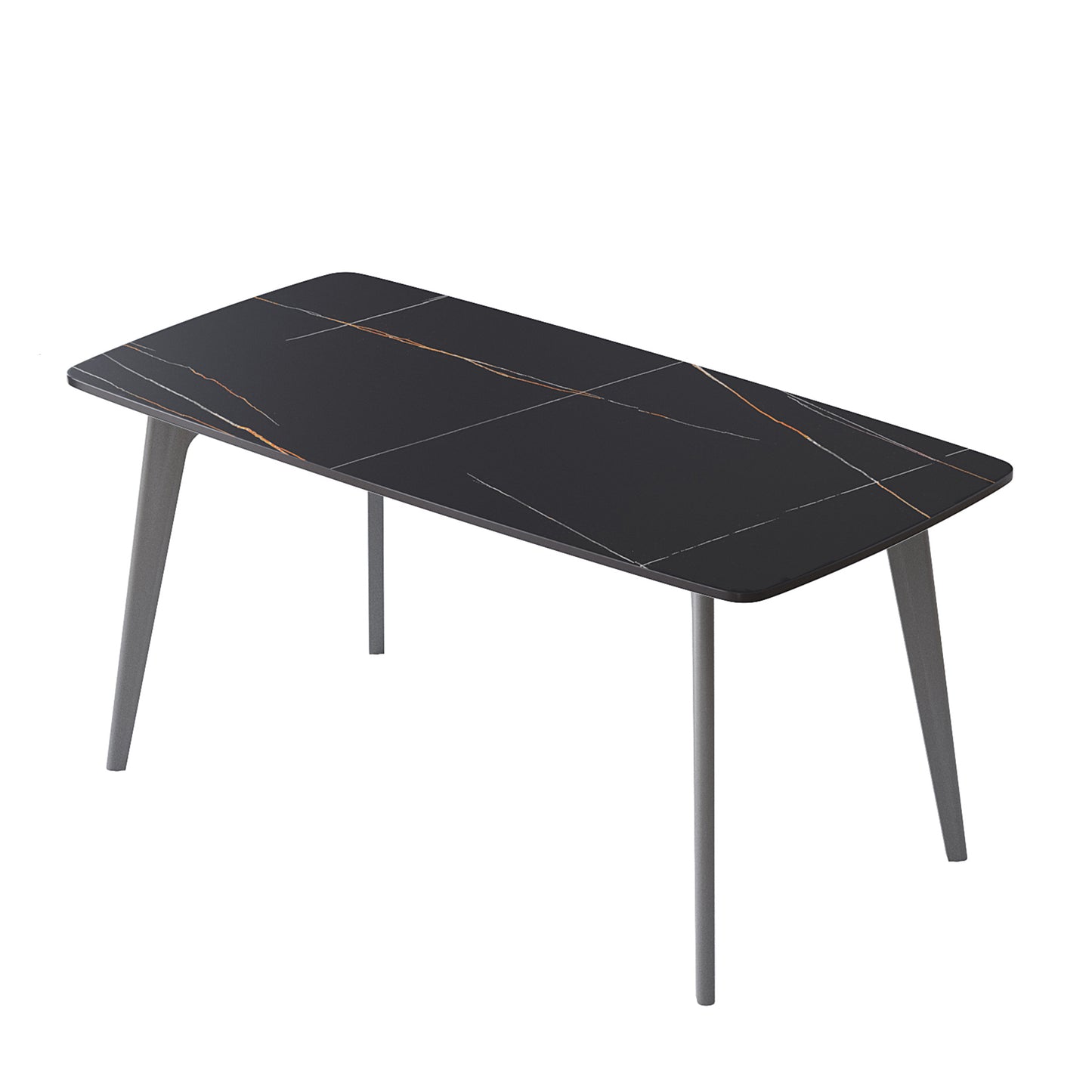 62.99 Modern Artificial Stone Black Curved Edge Dark Grey Metal Leg Dining Table-Can Accommodate 6 People Dining Table Only