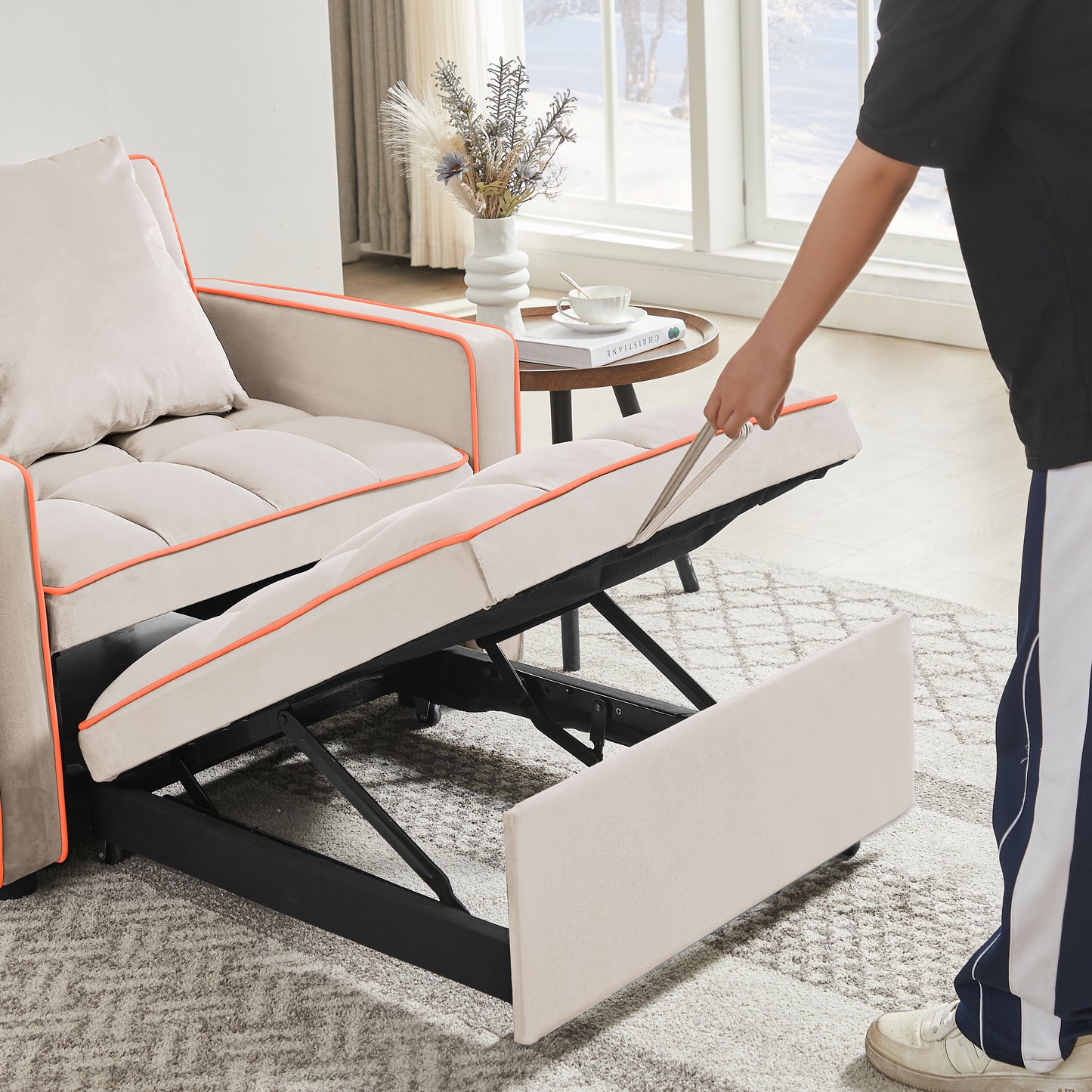 Three-in-one Sofa Bed Chair Folding Sofa Bed Adjustable Back Into A Sofa Recliner Single Bed Modern Chair Bed Berth Creamy White