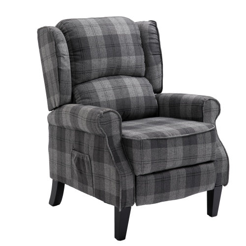 Vintage Armchair Sofa Comfortable Upholstered Leisure Chair Recliner Chair For Living Room Grey Check