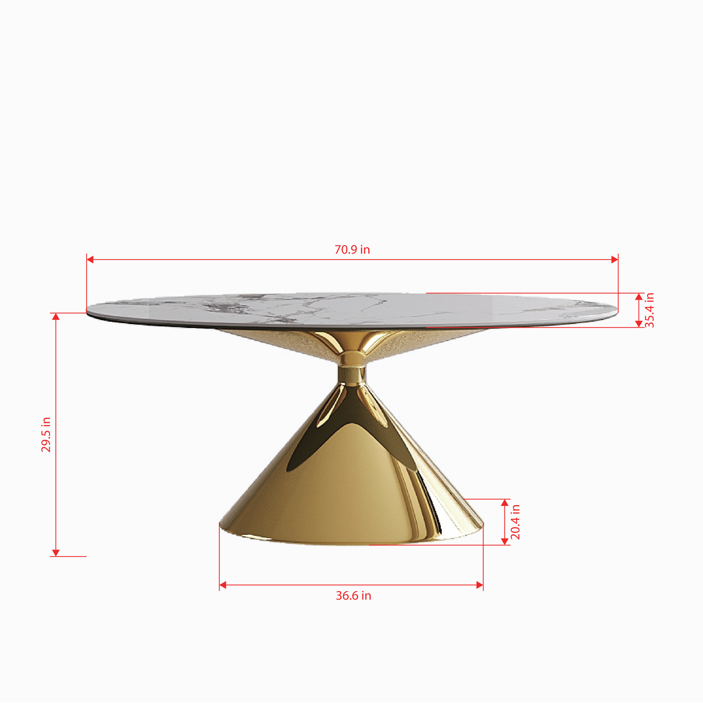 71 Modern Luxury Marble Dining Table Set For 4-6 People - Oval Kitchen Table With Gold Stainless Steel Base - Elegant Contemporary Dining Room Furniture-Only Table