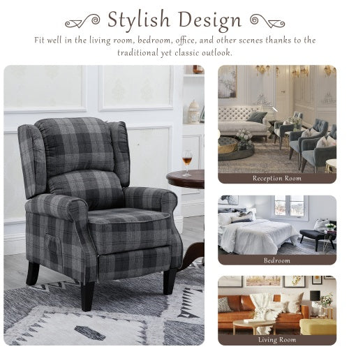Vintage Armchair Sofa Comfortable Upholstered Leisure Chair Recliner Chair For Living Room Grey Check